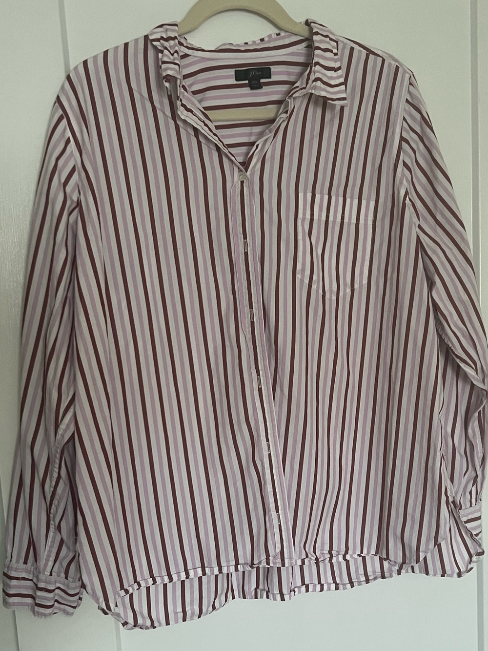 J crew Striped Button-Front Shirt - White & Burgundy